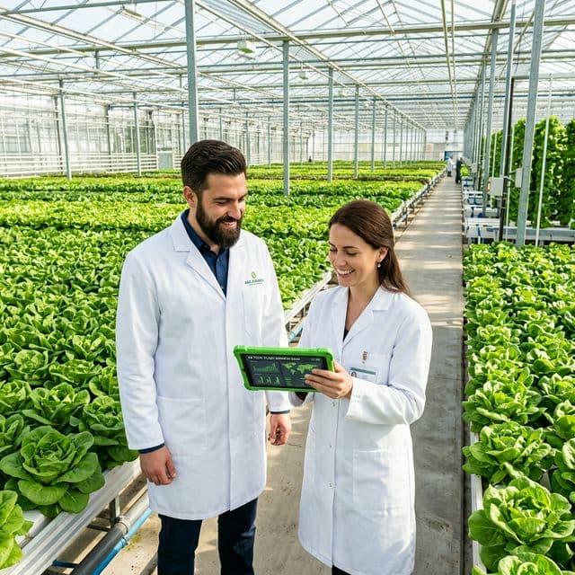Farmers in greenhouse